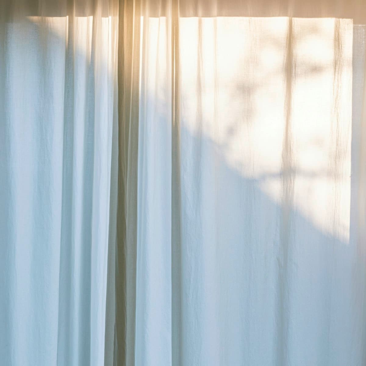 Soft daylight through sheer white curtains
